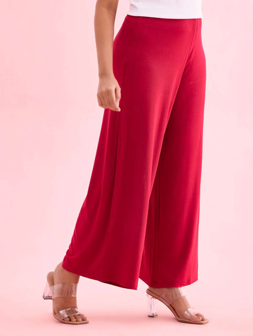 women solid mid rise flared palazzo - 21639694 -  Standard Image - 1