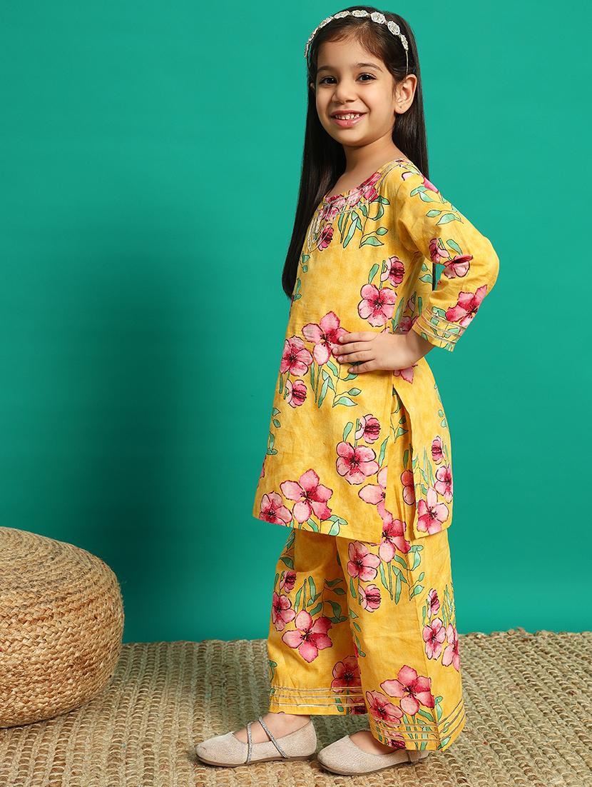 girls florals printed kurta palazzo set - 21639737 -  Standard Image - 1