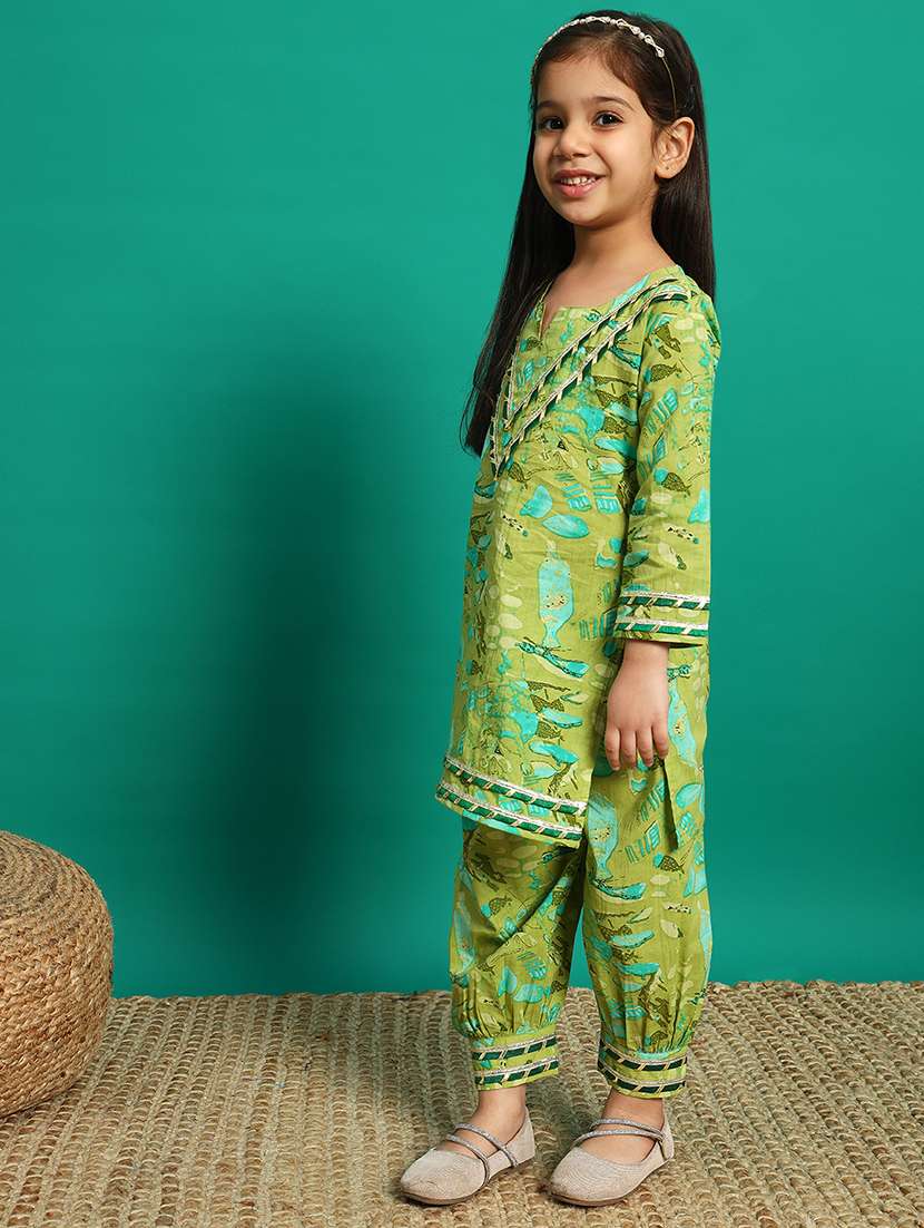 girls printed notch neck kurta salwar set - 21639739 -  Standard Image - 1