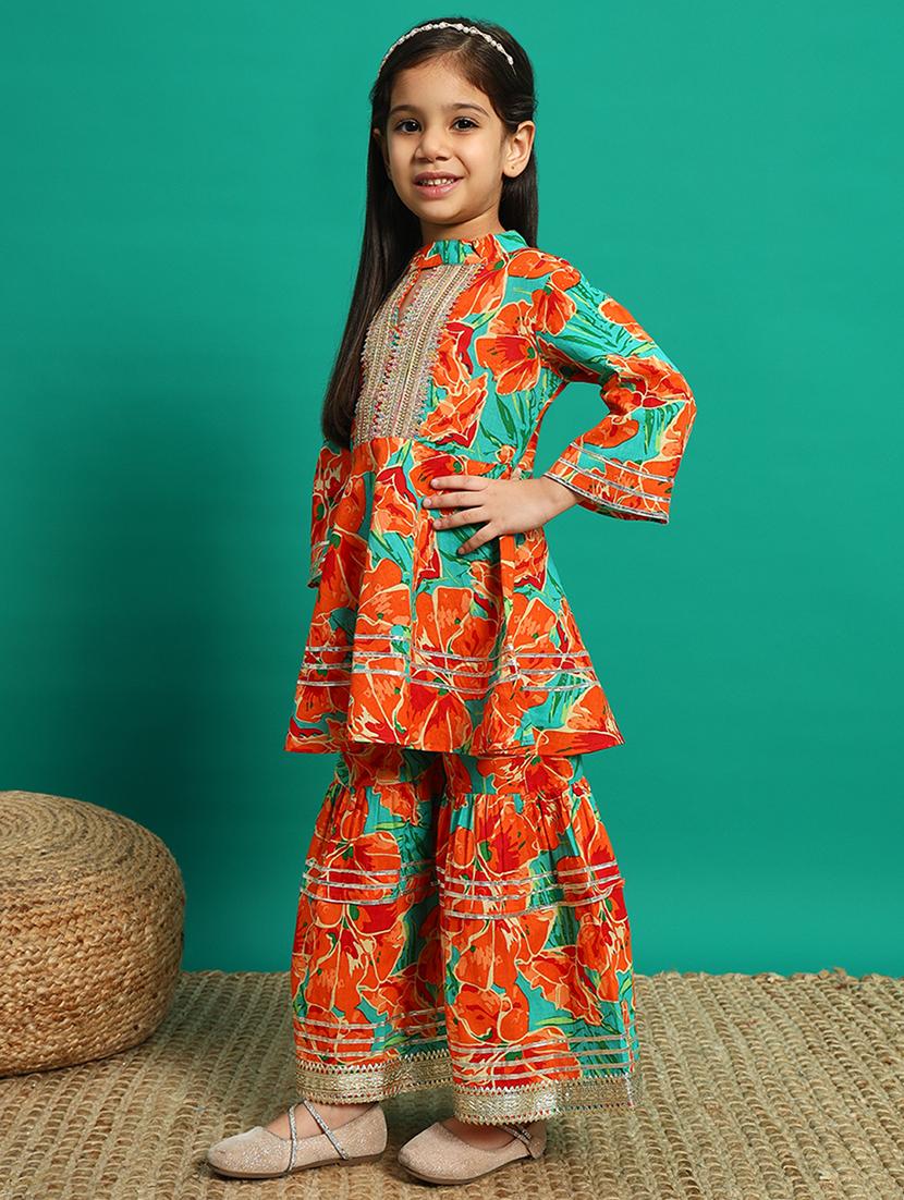 girls florals printed kurta sharara set - 21639740 - Standard Image - 1