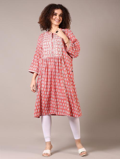 women printed notch neck flared kurta - 21639774 - Standard Image - 0