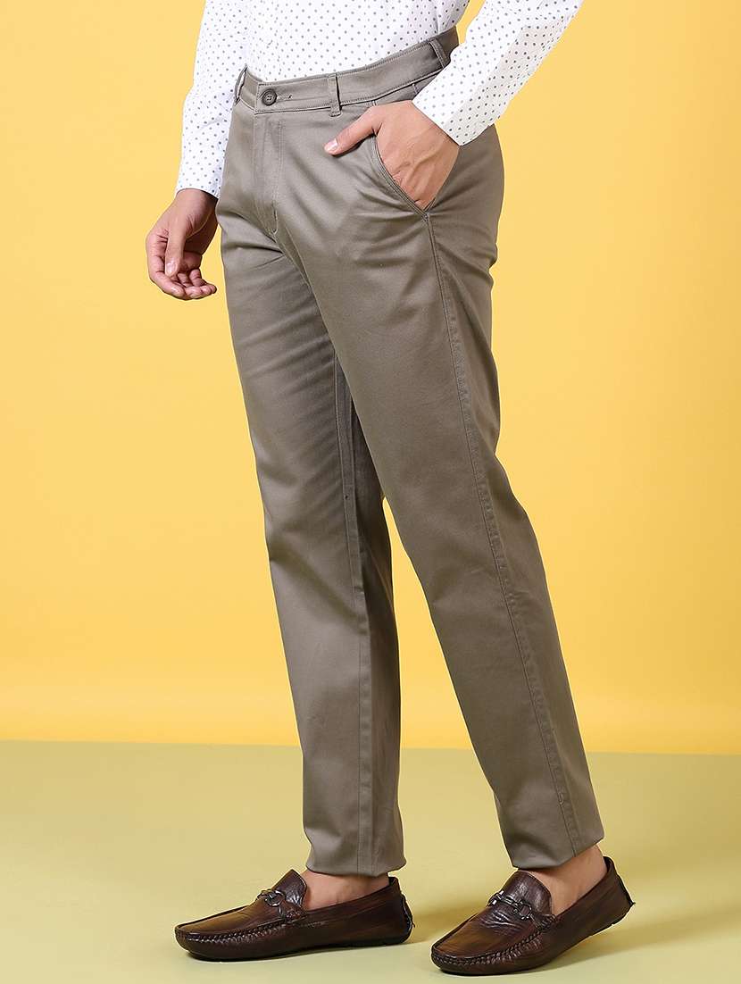 men solid flat front casual trouser - 21639799 -  Standard Image - 1