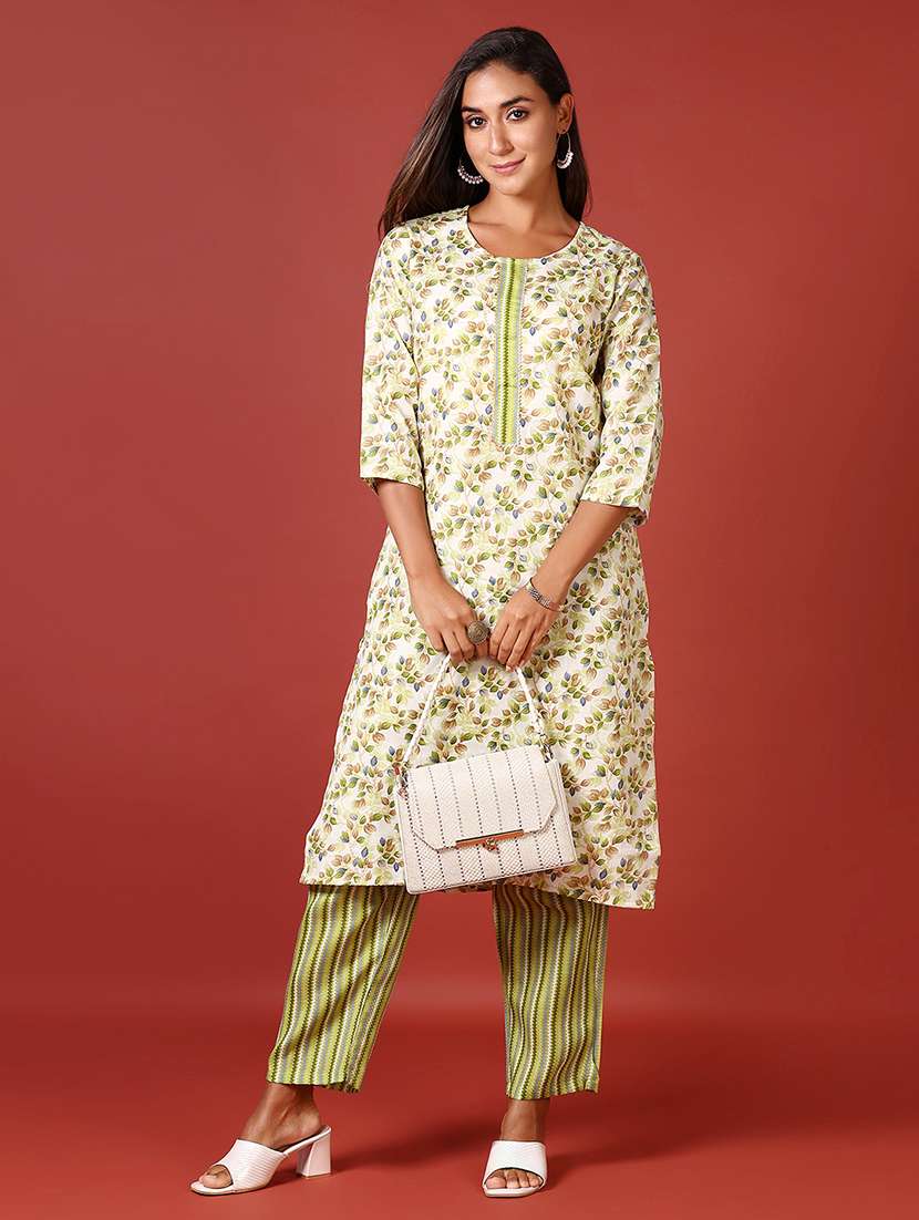 women three quarter sleeve kurta pant set - 21639816 -  Standard Image - 1