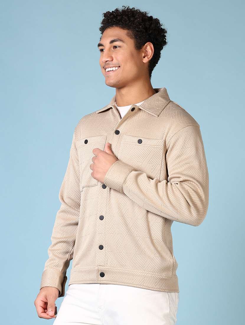 men long sleeves self design shacket - 21639828 -  Standard Image - 1