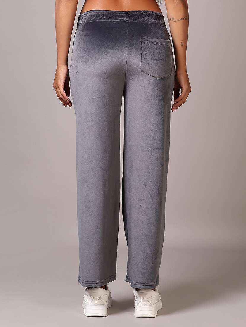women grey solid mid rise straight trouser - 21639844 - Standard Image - 1
