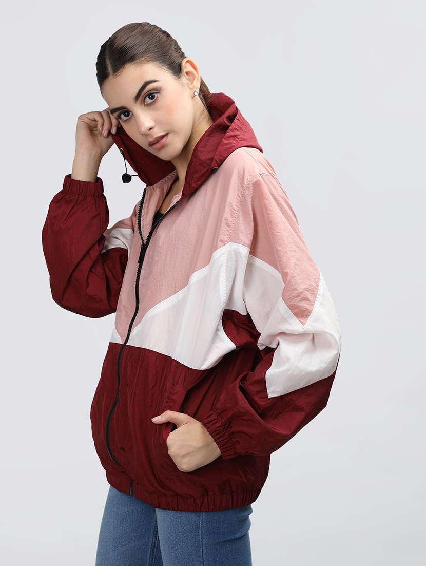 women oversized color block hood neck jacket - 21640070 -  Standard Image - 1