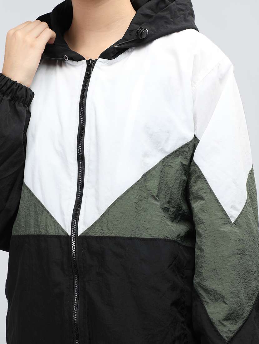 women oversized color block hood neck jacket - 21640071 -  Standard Image - 4