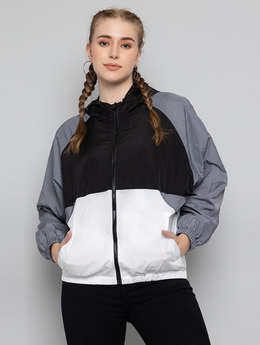 women oversized color block hood neck jacket - 21640073 - Zoom Image - 0