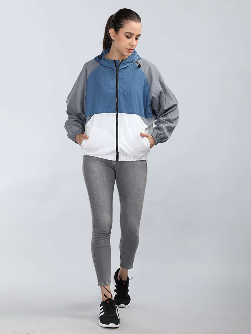 women oversized color block hood neck jacket - 21640074 - Standard Image - 4