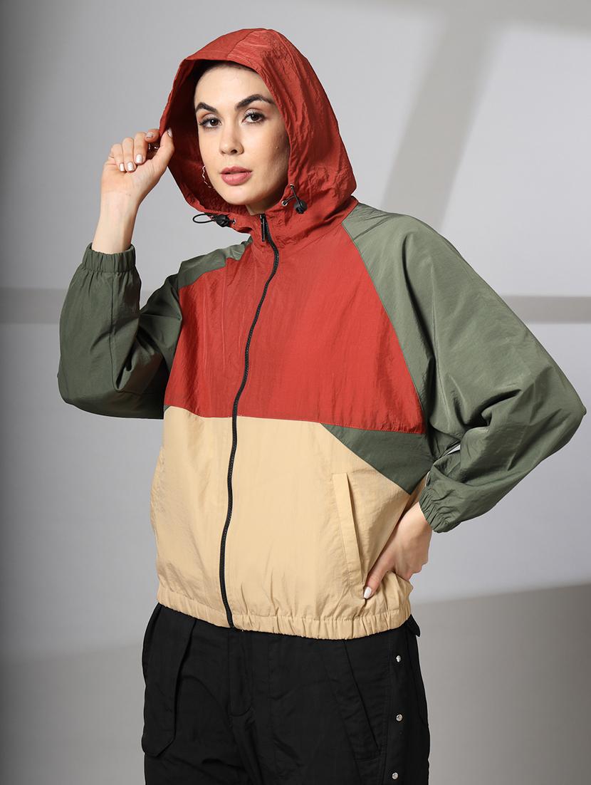 women oversized color block hood neck jacket - 21640075 - Standard Image - 1