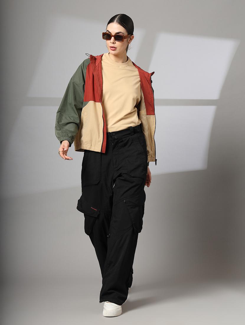 women oversized color block hood neck jacket - 21640075 - Standard Image - 4