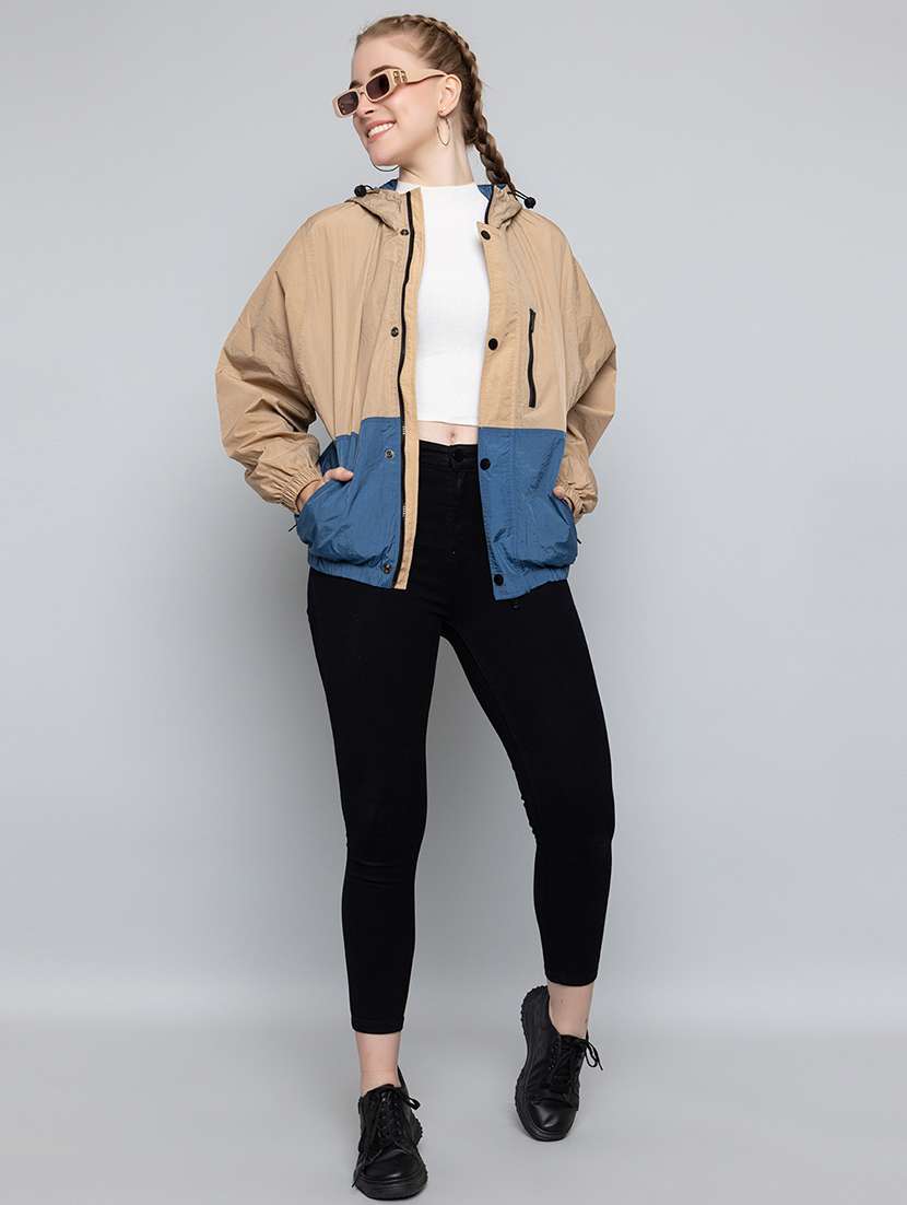 women oversized color block hood neck jacket - 21640076 -  Standard Image - 4