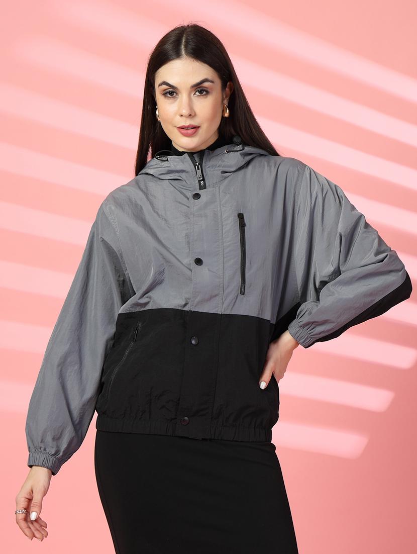 women oversized color block hood neck jacket - 21640077 - Zoom Image - 0