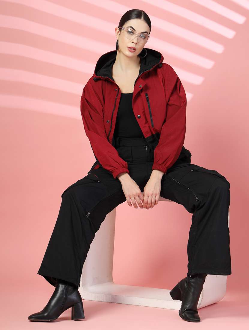 women oversized color block hood neck jacket - 21640078 - Standard Image - 4