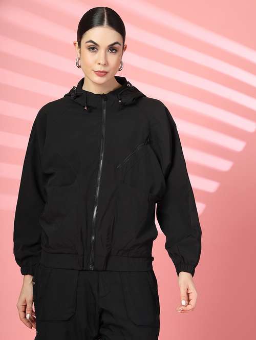 women plain long sleeve & hood neck jacket - 21640079 -  Standard Image - 0