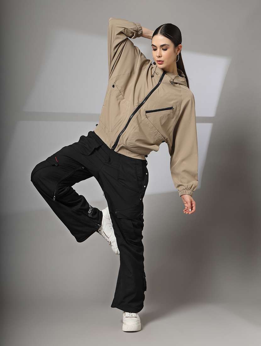 women plain long sleeve & hood neck jacket - 21640080 - Standard Image - 4