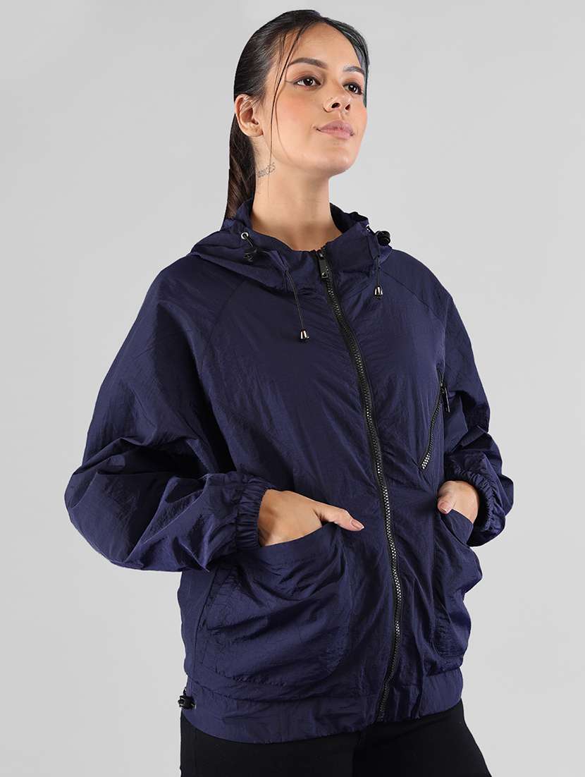 women plain long sleeve & hood neck jacket - 21640081 -  Standard Image - 1