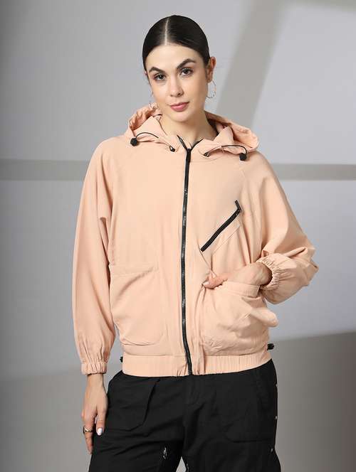 women plain long sleeve & hood neck jacket - 21640083 - Standard Image - 0