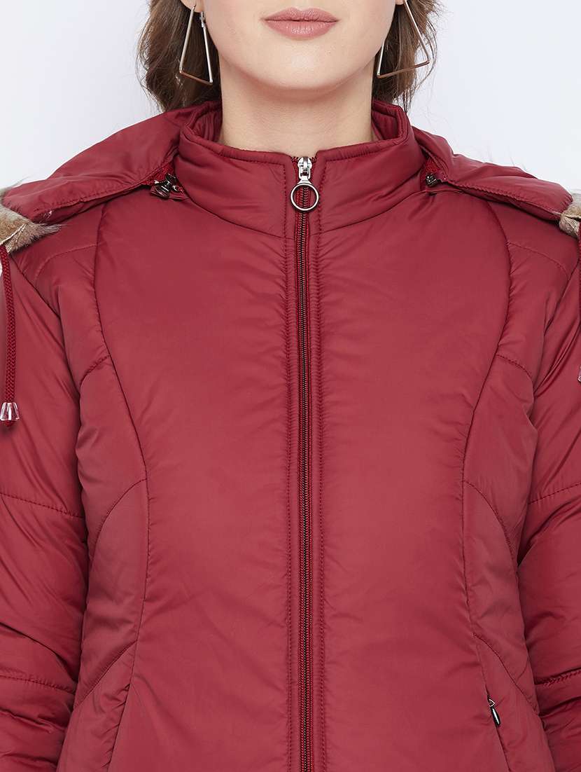 women plain hood neck & long sleeve quilted jacket - 21640826 -  Standard Image - 4