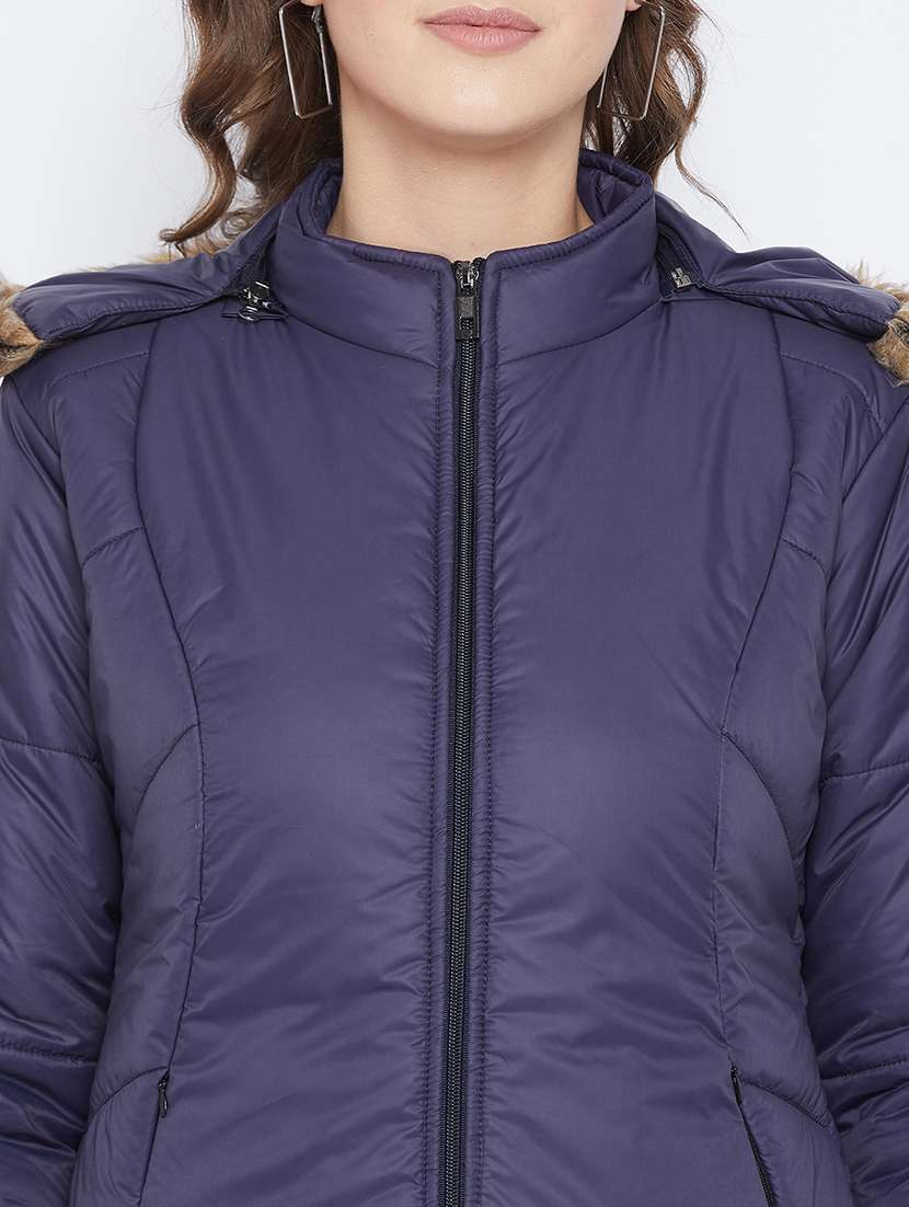 women plain hood neck & long sleeve quilted jacket - 21640828 -  Standard Image - 4