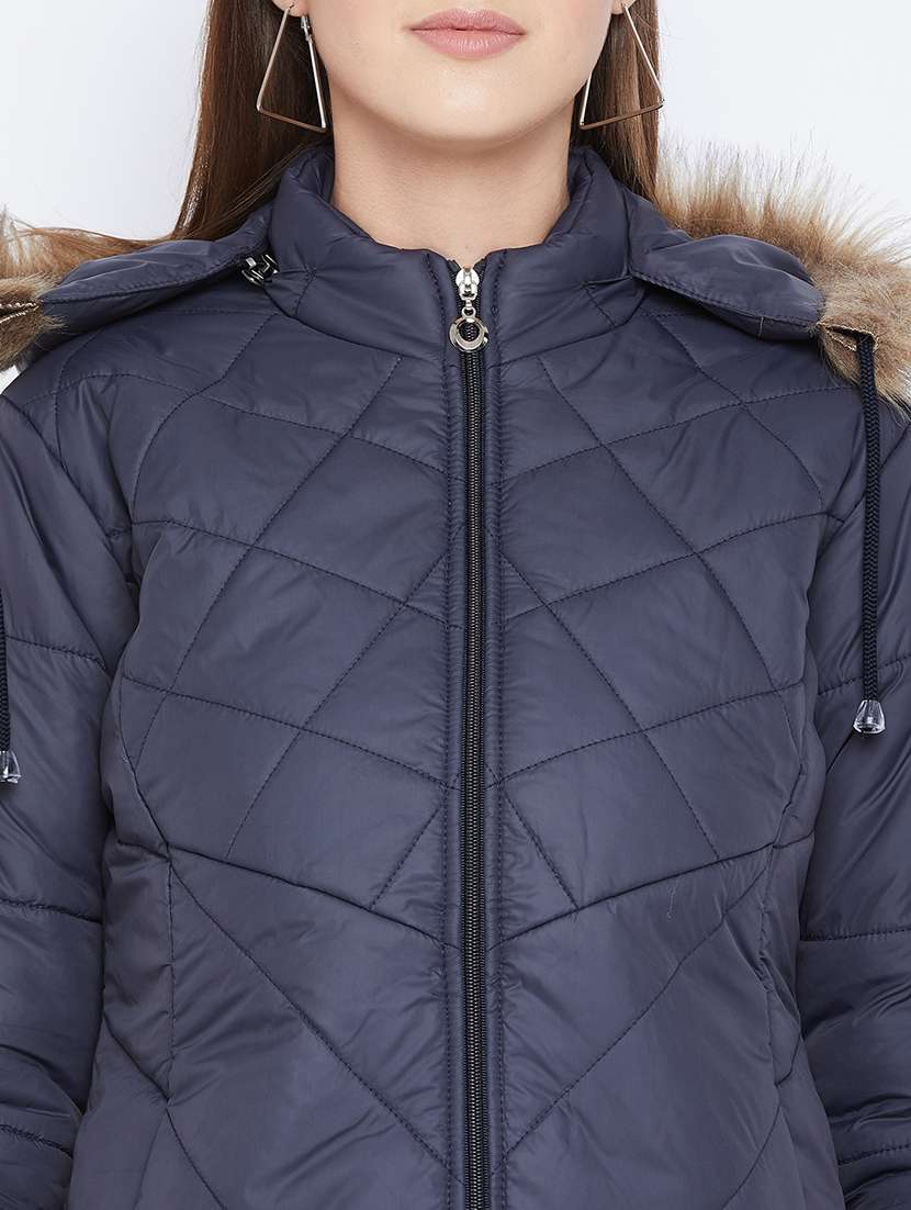 women plain hood neck & long sleeve quilted jacket - 21640841 -  Standard Image - 4