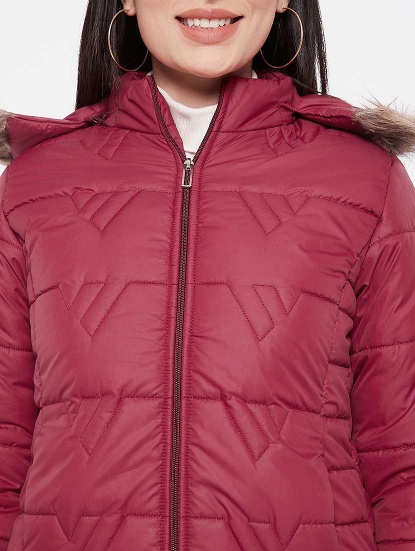 women plain hood neck & long sleeve quilted jacket - 21640866 -  Standard Image - 4