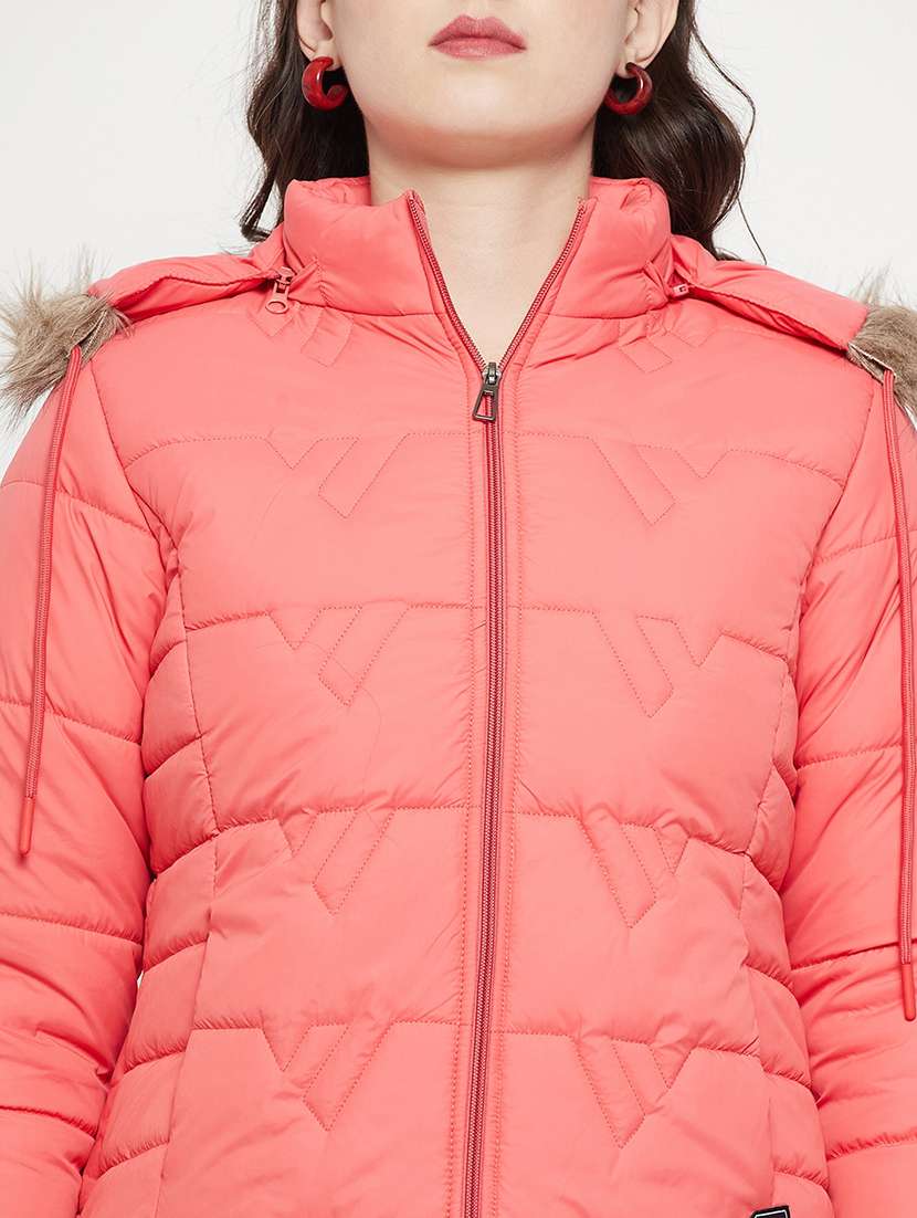 women plain hood neck & long sleeve quilted jacket - 21640867 -  Standard Image - 4