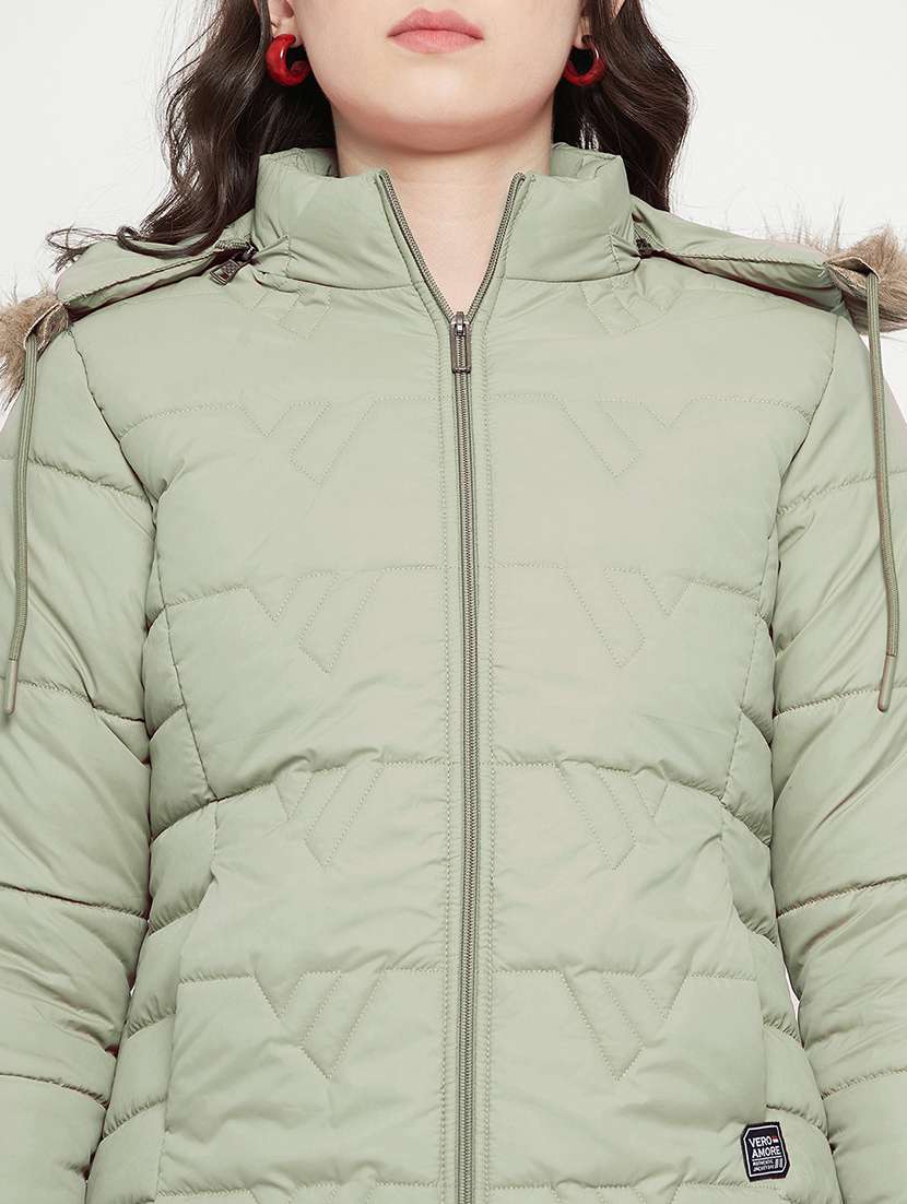 women plain hood neck & long sleeve quilted jacket - 21640868 -  Standard Image - 4