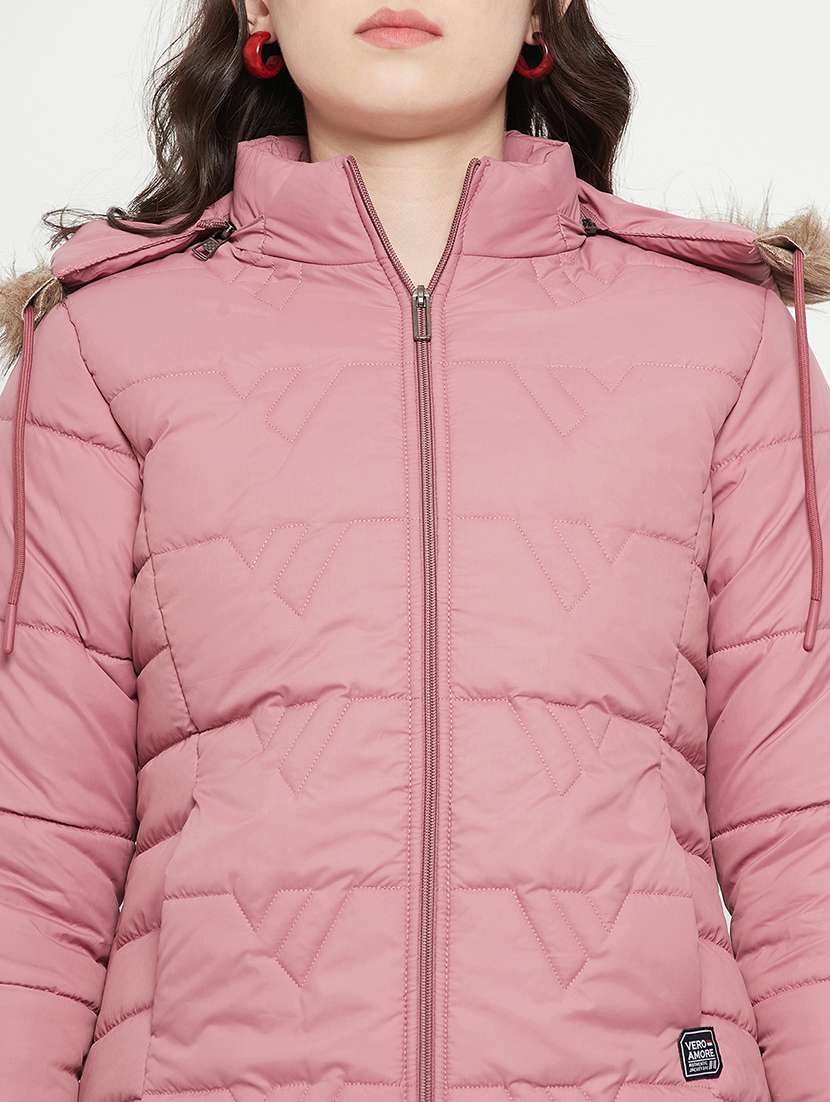 women plain hood neck & long sleeve quilted jacket - 21640869 -  Standard Image - 4