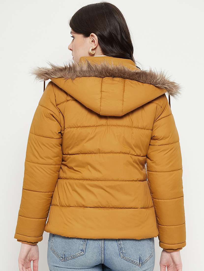 women plain hood neck & long sleeve quilted jacket - 21640872 -  Standard Image - 4