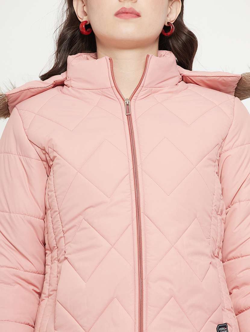 women plain hood neck & long sleeve quilted jacket - 21640874 -  Standard Image - 4