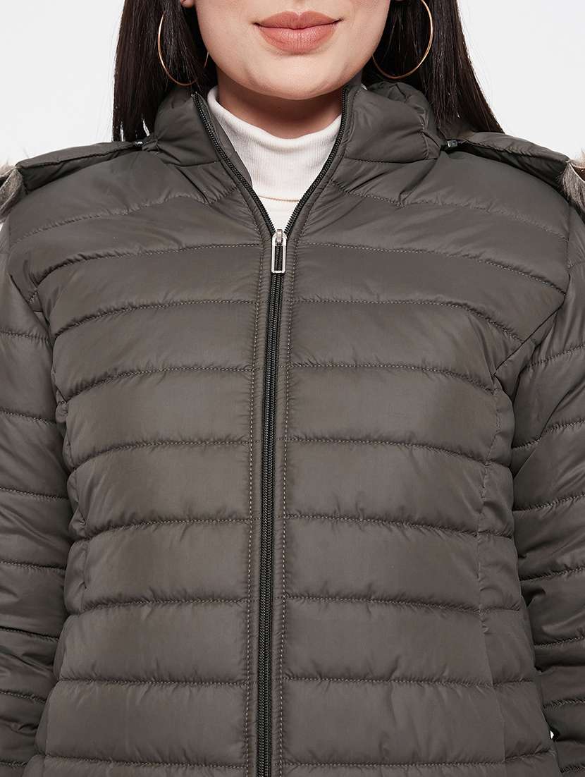 women plain hood neck & long sleeve quilted jacket - 21640880 -  Standard Image - 4