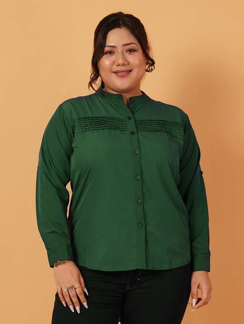 women green solid long sleeve shirts - 21640929 -  Standard Image - 0