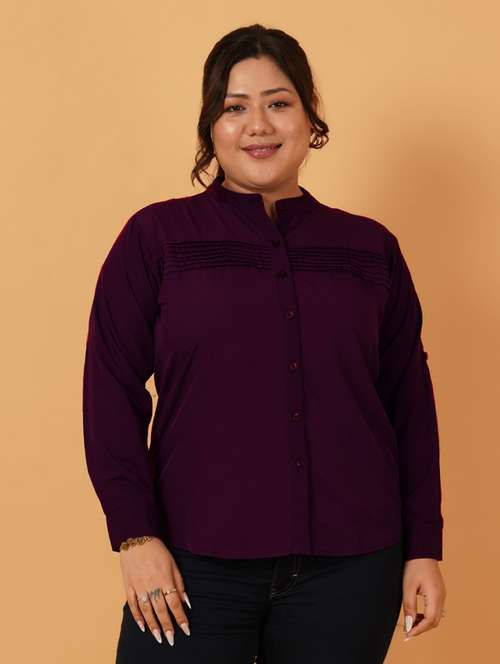 women purple solid long sleeve shirts - 21640931 - Standard Image - 0