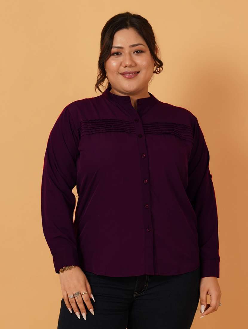 women purple solid long sleeve shirts - 21640931 - Zoom Image - 0