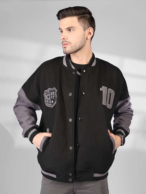 men color block varsity long sleeve casual jacket - 21640933 -  Standard Image - 0