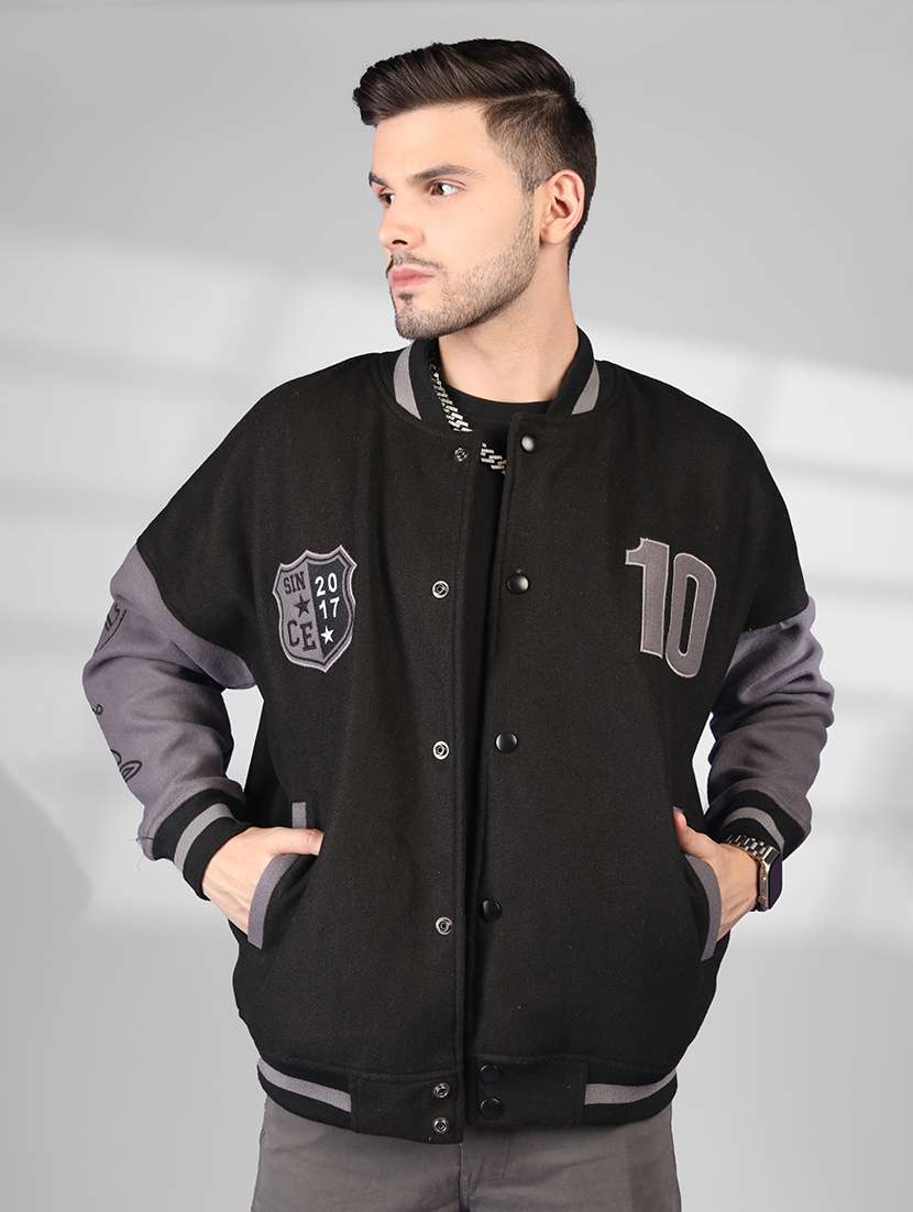 men color block varsity long sleeve casual jacket