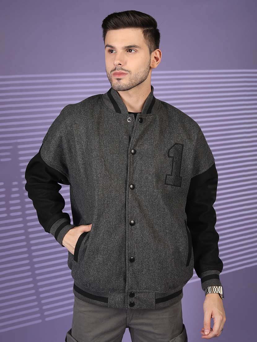 men color block varsity long sleeve casual jacket