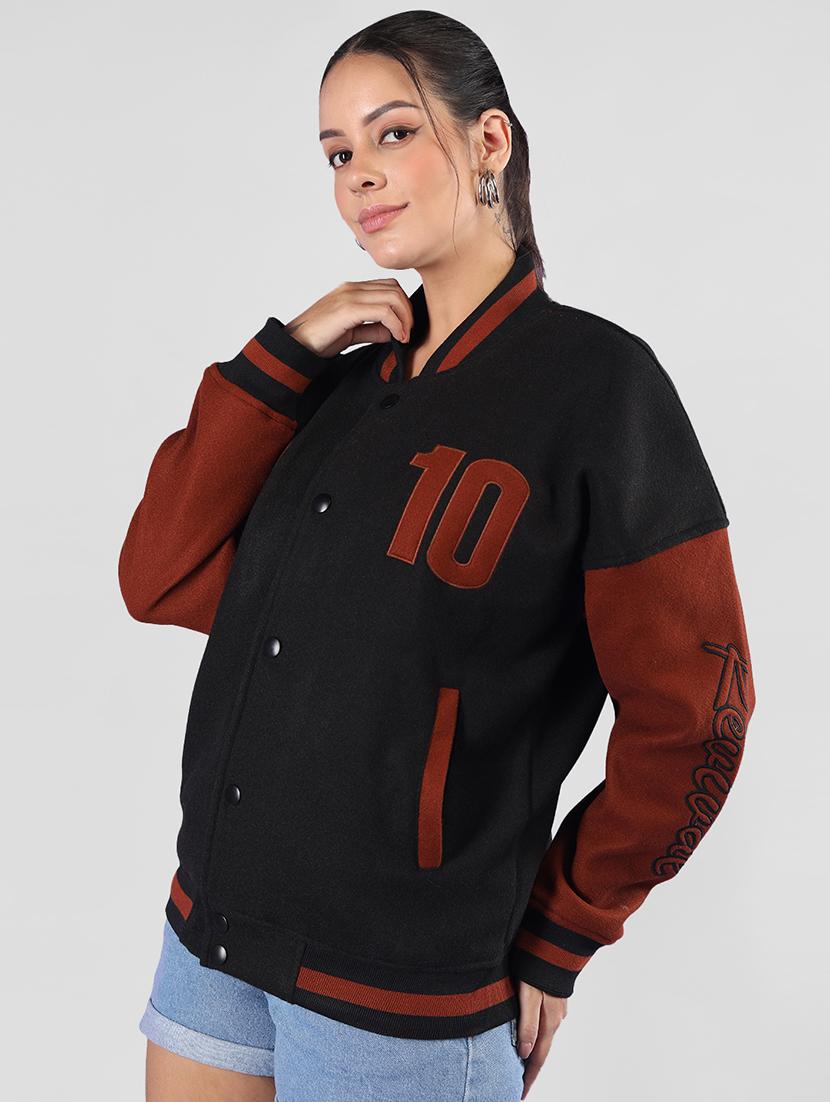 women oversized color block long sleeve varsity jacket - 21640946 - Standard Image - 1