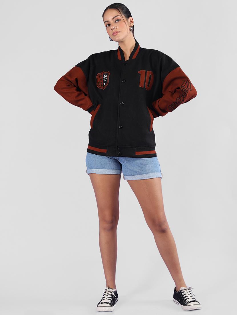 women oversized color block long sleeve varsity jacket - 21640946 - Standard Image - 4
