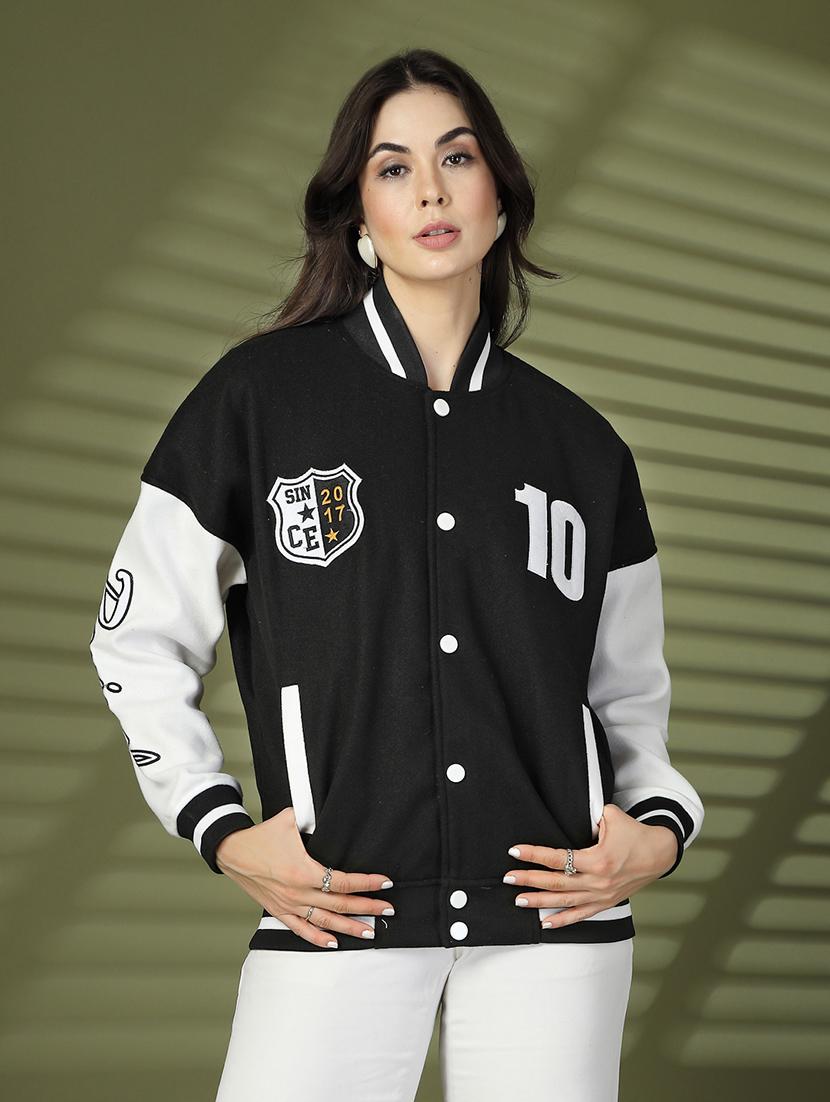 women oversized color block long sleeve varsity jacket - 21640947 - Zoom Image - 0