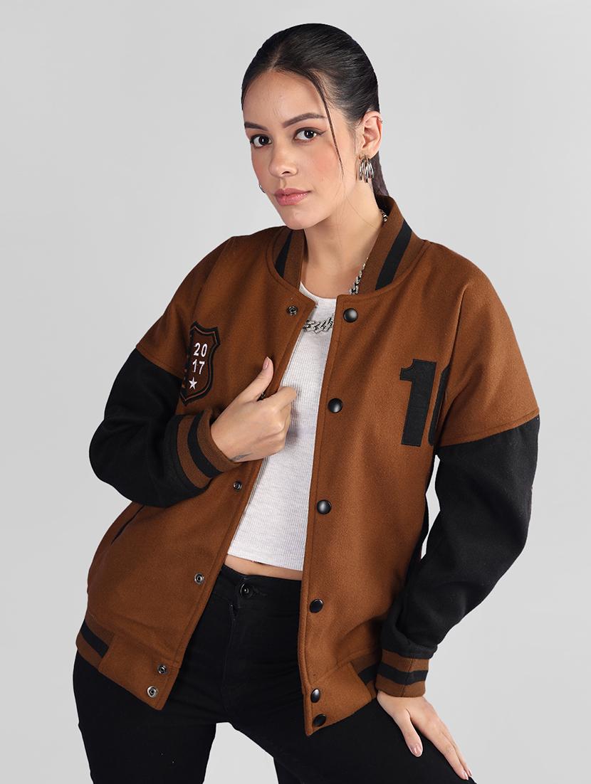 women oversized color block long sleeve varsity jacket  - 21640948 -  Standard Image - 1