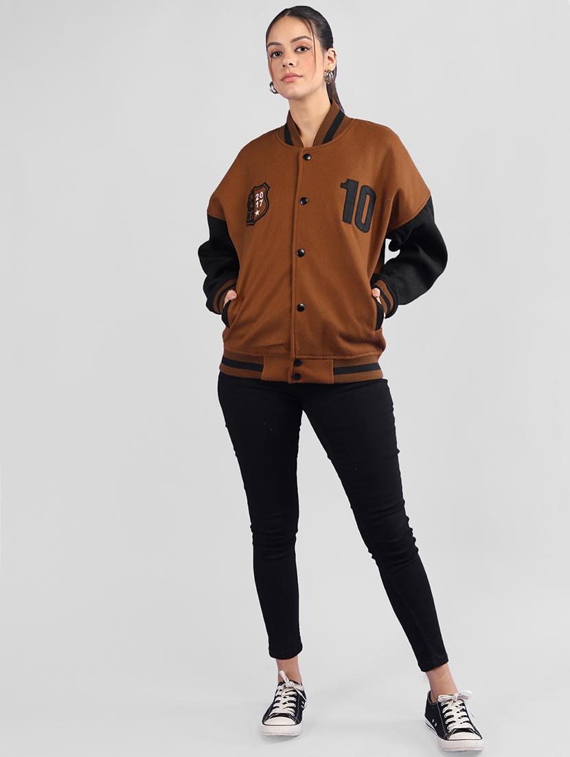 women oversized color block long sleeve varsity jacket - 21640948 - Standard Image - 4