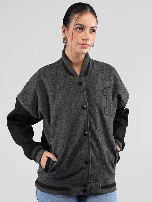 women oversized color block long sleeve varsity jacket - 21640950 - Standard Image - 0