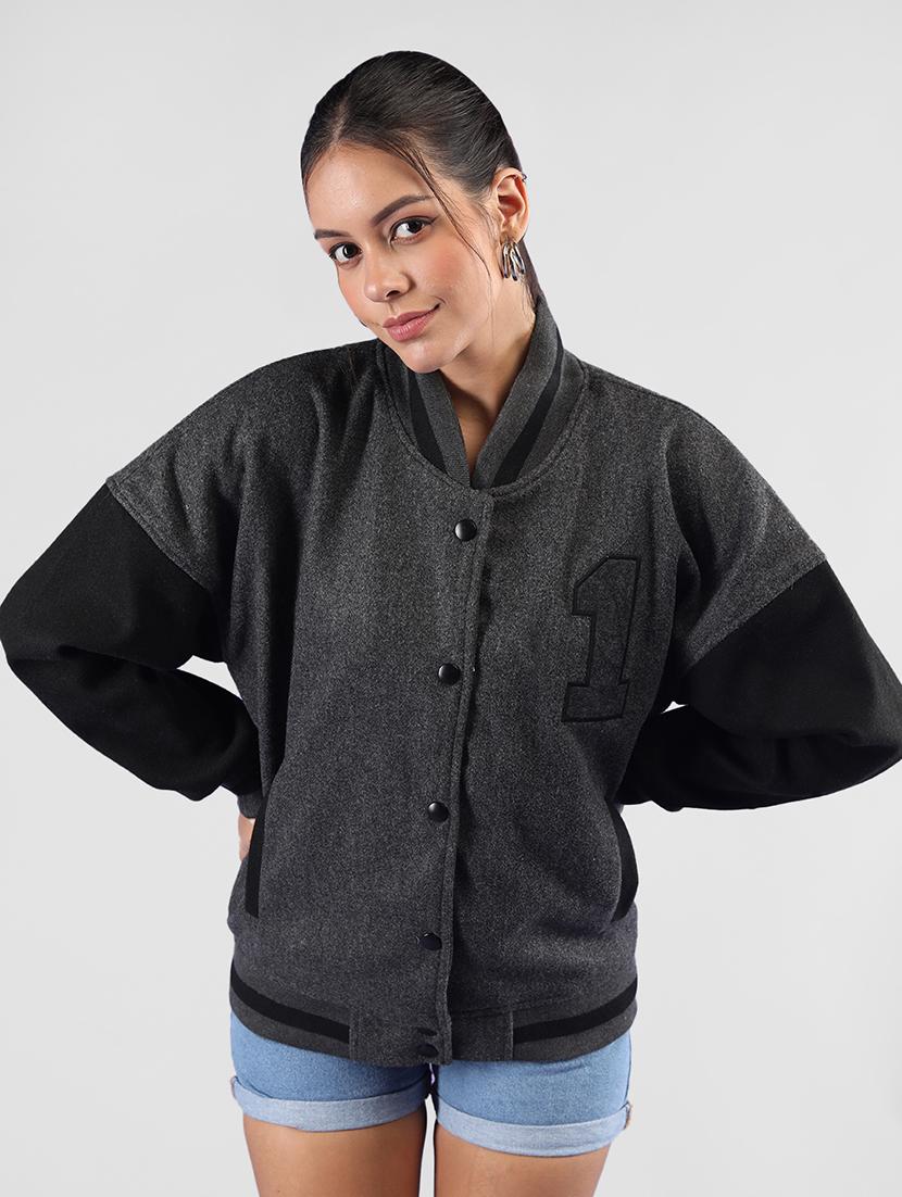 women oversized color block long sleeve varsity jacket - 21640950 - Standard Image - 1