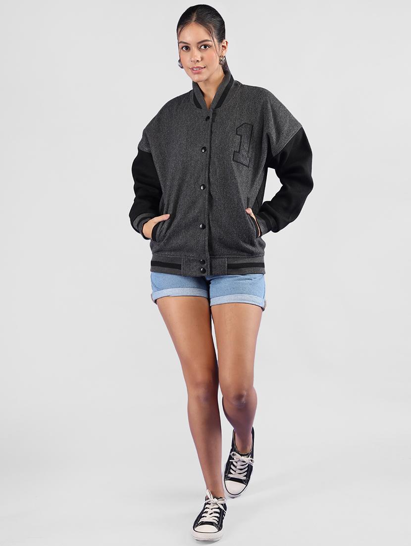 women oversized color block long sleeve varsity jacket - 21640950 - Standard Image - 4