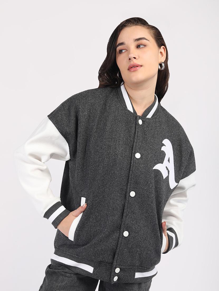 women oversized color block long sleeve varsity jacket - 21640951 - Zoom Image - 0