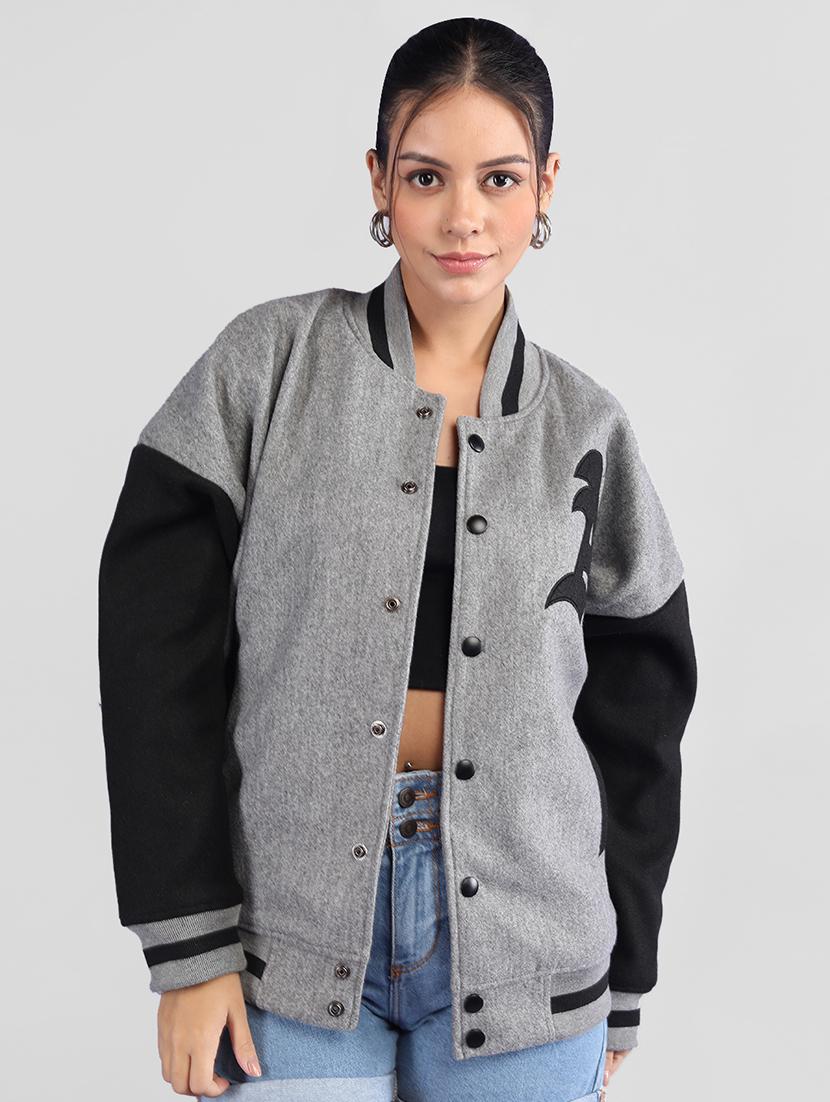 women oversized color block long sleeve varsity jacket - 21640952 - Zoom Image - 0