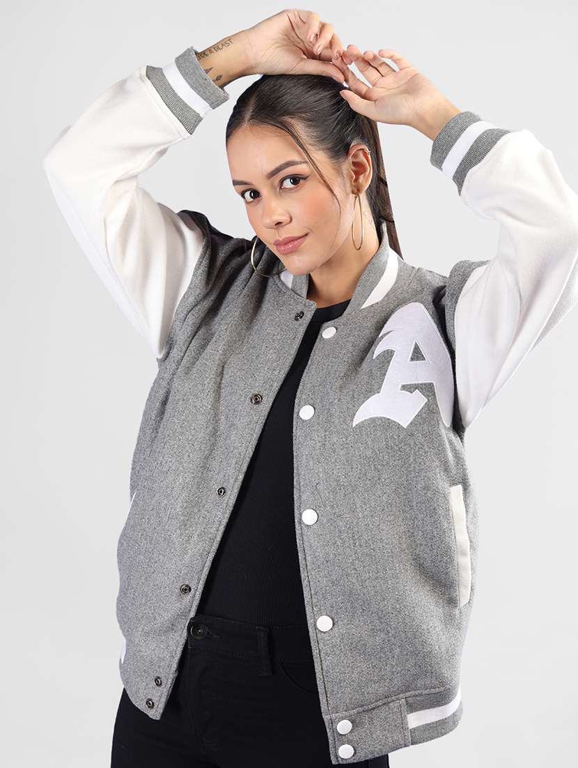 women oversized color block long sleeve varsity jacket - 21640953 - Standard Image - 1