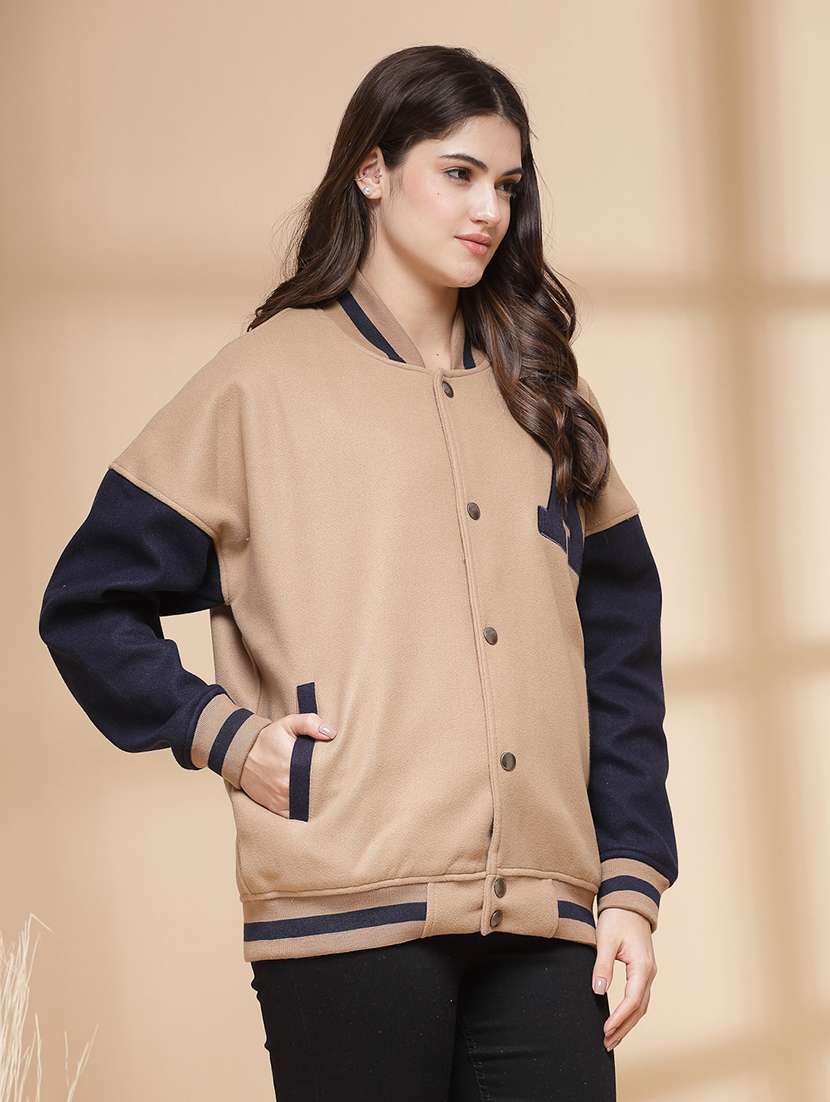 women oversized color block long sleeve varsity jacket  - 21640954 -  Standard Image - 1